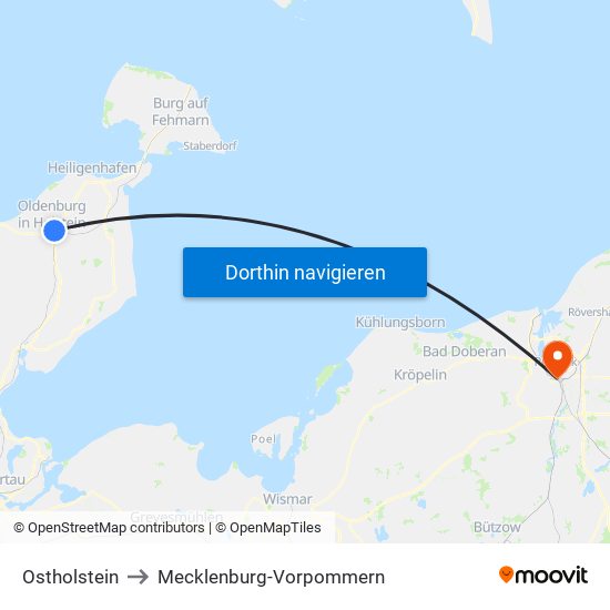 Ostholstein to Mecklenburg-Vorpommern map