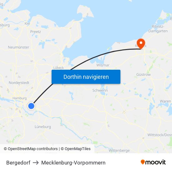 Bergedorf to Mecklenburg-Vorpommern map