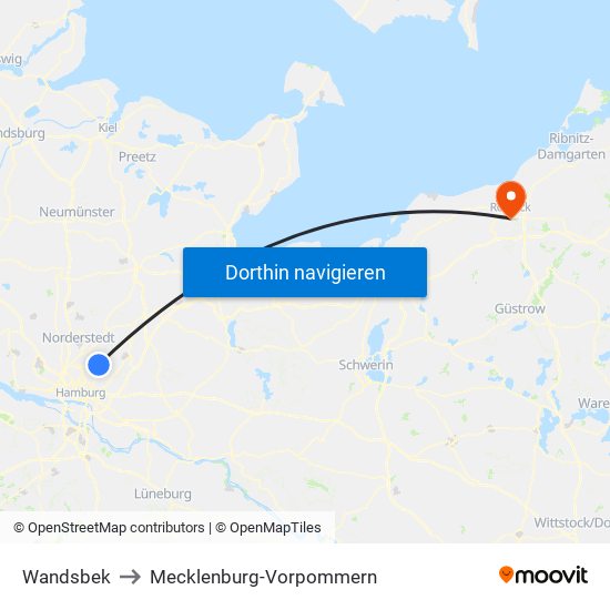 Wandsbek to Mecklenburg-Vorpommern map