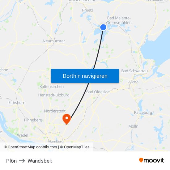 Plön to Wandsbek map