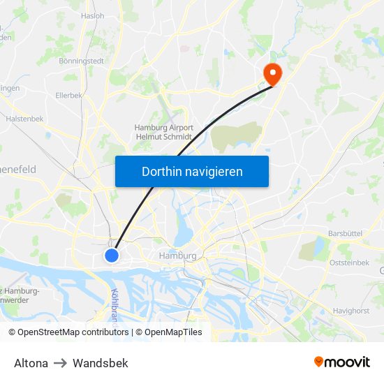 Altona to Wandsbek map