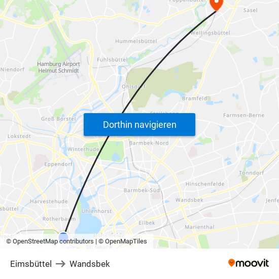 Eimsbüttel to Wandsbek map