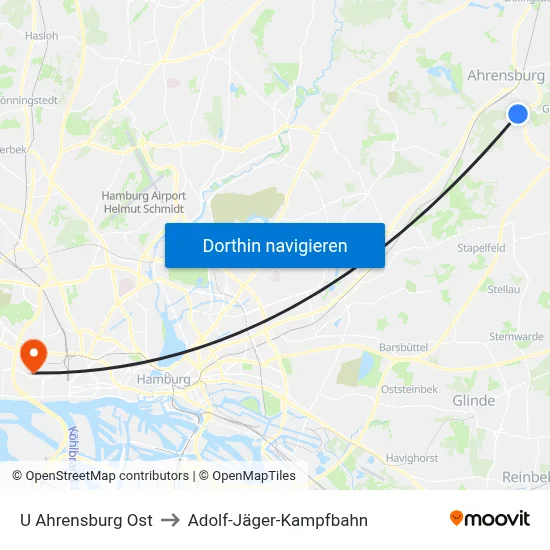 U Ahrensburg Ost to Adolf-Jäger-Kampfbahn map
