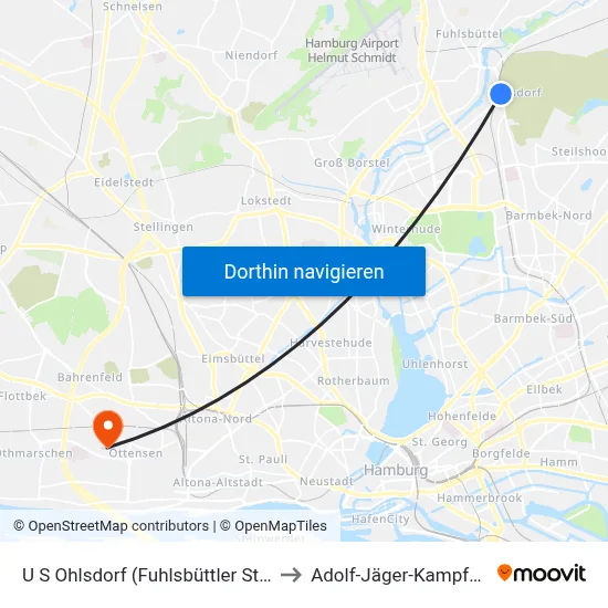 U S Ohlsdorf (Fuhlsbüttler Straße) to Adolf-Jäger-Kampfbahn map
