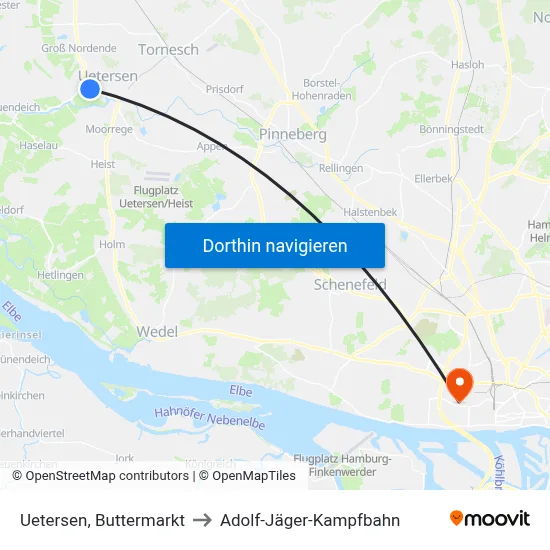 Uetersen, Buttermarkt to Adolf-Jäger-Kampfbahn map