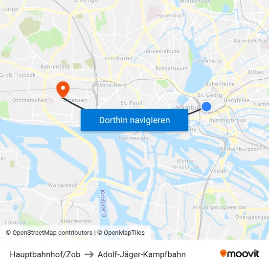 Hauptbahnhof/Zob to Adolf-Jäger-Kampfbahn map