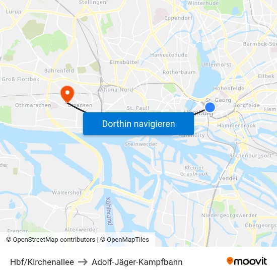 Hbf/Kirchenallee to Adolf-Jäger-Kampfbahn map