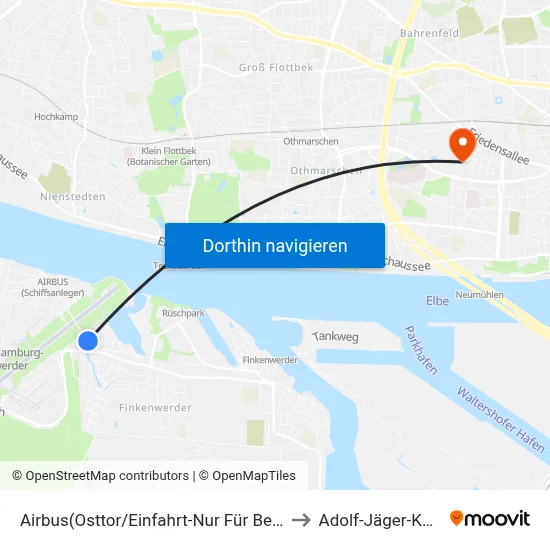 Airbus(Osttor/Einfahrt-Nur Für Betriebsangehörige) to Adolf-Jäger-Kampfbahn map