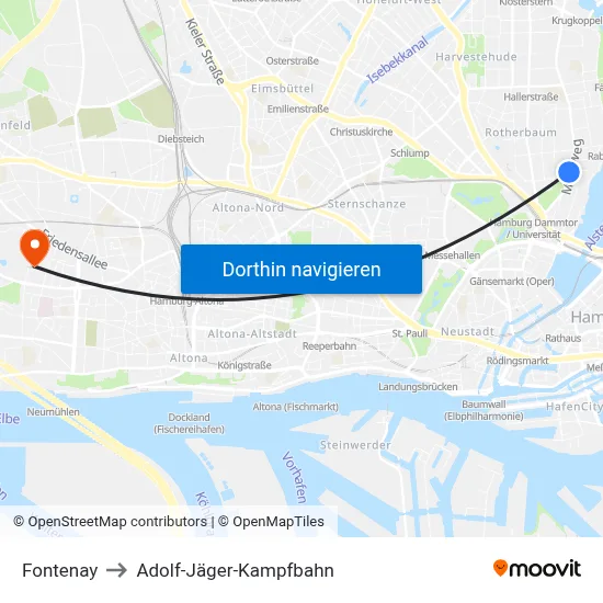 Fontenay to Adolf-Jäger-Kampfbahn map