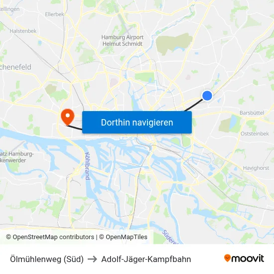 Ölmühlenweg (Süd) to Adolf-Jäger-Kampfbahn map
