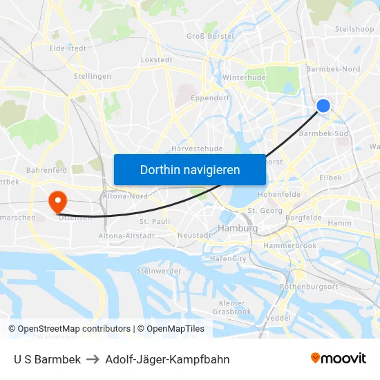 U S Barmbek to Adolf-Jäger-Kampfbahn map