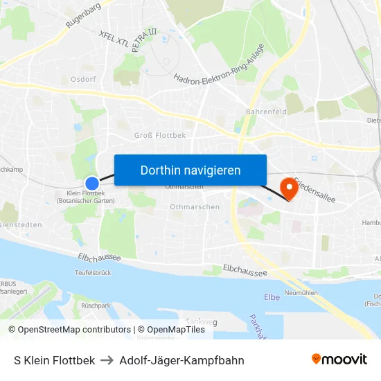 S Klein Flottbek to Adolf-Jäger-Kampfbahn map