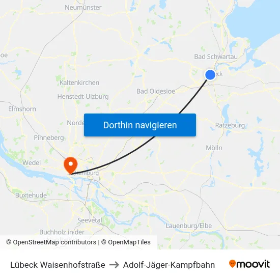Lübeck Waisenhofstraße to Adolf-Jäger-Kampfbahn map