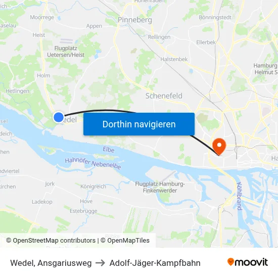 Wedel, Ansgariusweg to Adolf-Jäger-Kampfbahn map