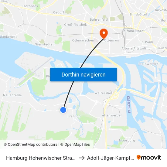 Hamburg Hohenwischer Straße 149 to Adolf-Jäger-Kampfbahn map