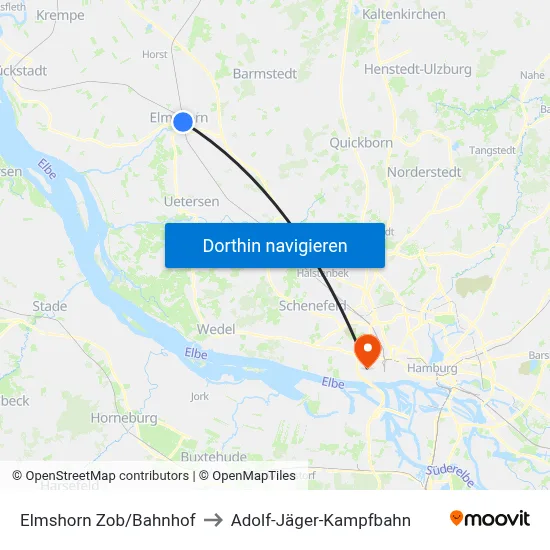 Elmshorn Zob/Bahnhof to Adolf-Jäger-Kampfbahn map