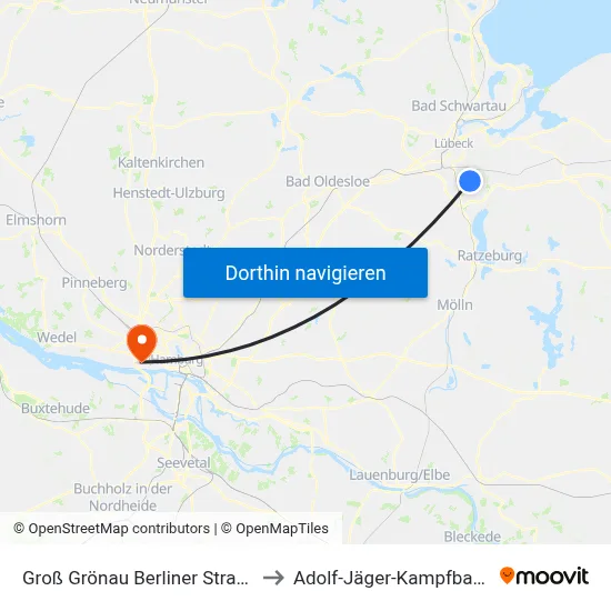 Groß Grönau Berliner Straße to Adolf-Jäger-Kampfbahn map
