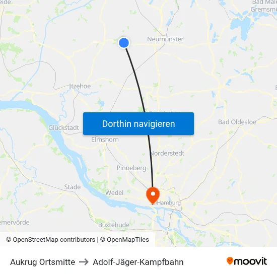 Aukrug Ortsmitte to Adolf-Jäger-Kampfbahn map