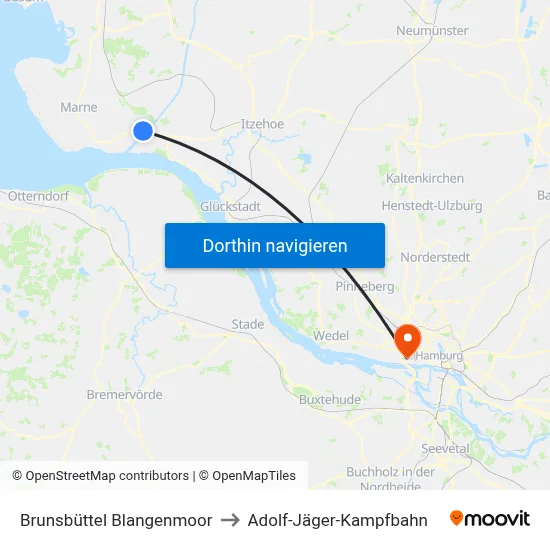 Brunsbüttel Blangenmoor to Adolf-Jäger-Kampfbahn map