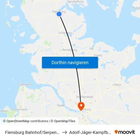Flensburg Bahnhof/Serpentine to Adolf-Jäger-Kampfbahn map