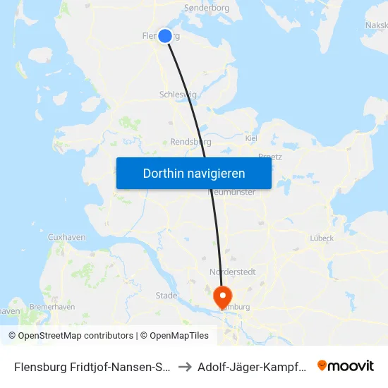 Flensburg Fridtjof-Nansen-Schule to Adolf-Jäger-Kampfbahn map