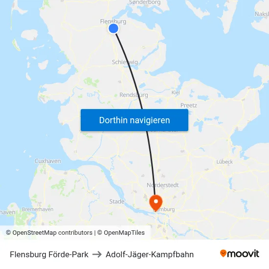 Flensburg Förde-Park to Adolf-Jäger-Kampfbahn map