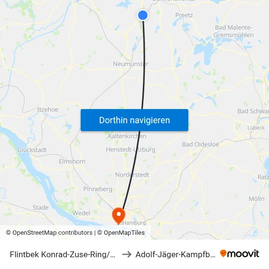 Flintbek Konrad-Zuse-Ring/L318 to Adolf-Jäger-Kampfbahn map