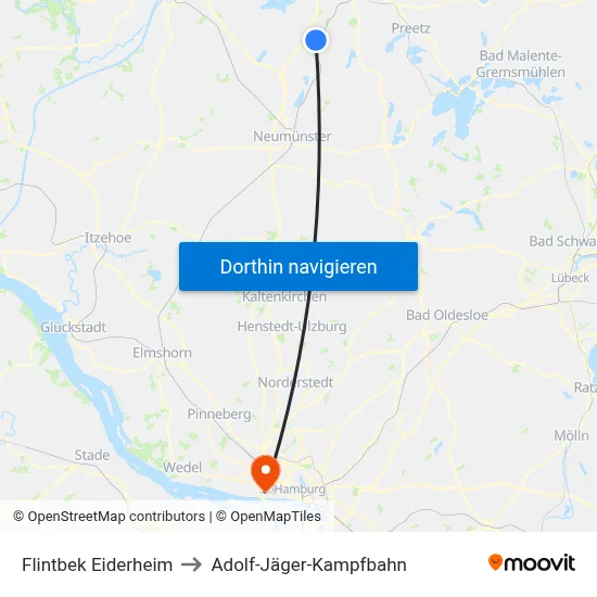 Flintbek Eiderheim to Adolf-Jäger-Kampfbahn map