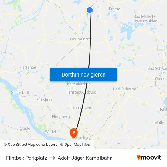 Flintbek Parkplatz to Adolf-Jäger-Kampfbahn map