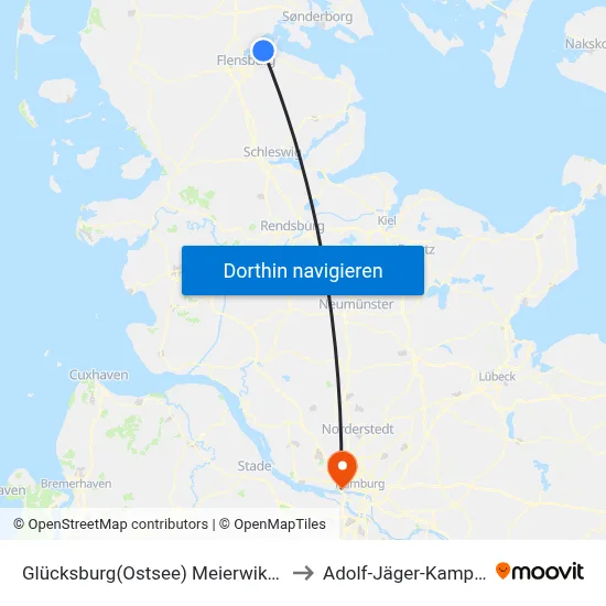 Glücksburg(Ostsee) Meierwik Kaserne to Adolf-Jäger-Kampfbahn map