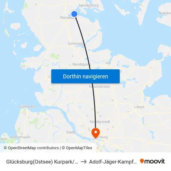 Glücksburg(Ostsee) Kurpark/Strand to Adolf-Jäger-Kampfbahn map