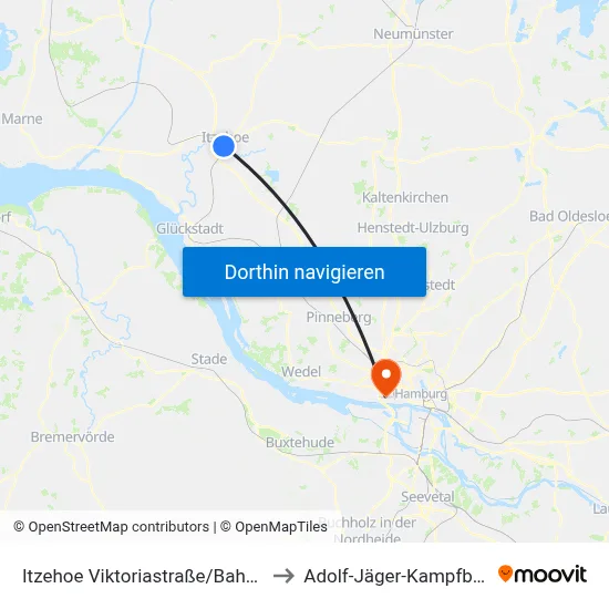 Itzehoe Viktoriastraße/Bahnhof to Adolf-Jäger-Kampfbahn map