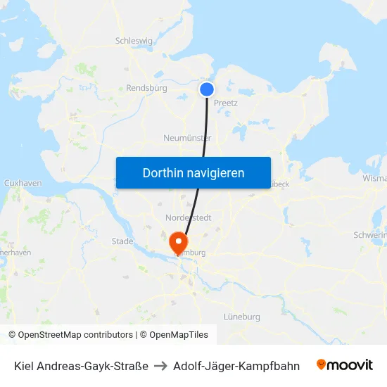 Kiel Andreas-Gayk-Straße to Adolf-Jäger-Kampfbahn map