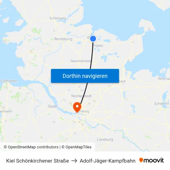 Kiel Schönkirchener Straße to Adolf-Jäger-Kampfbahn map