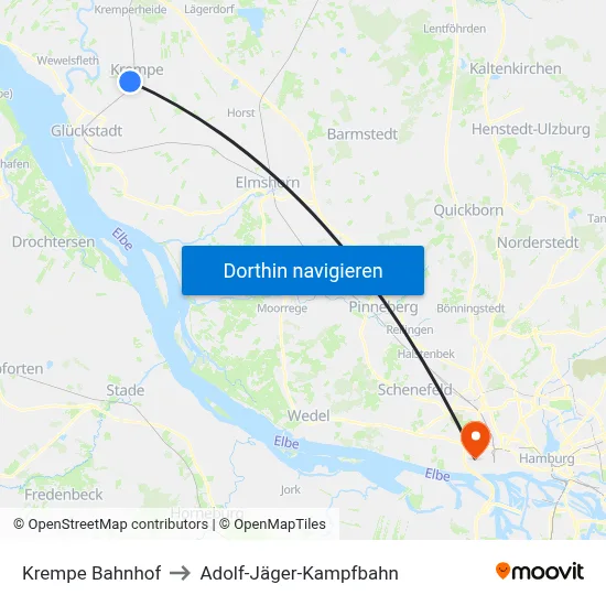 Krempe Bahnhof to Adolf-Jäger-Kampfbahn map