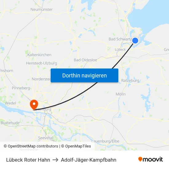Lübeck Roter Hahn to Adolf-Jäger-Kampfbahn map