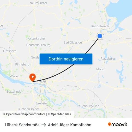 Lübeck Sandstraße to Adolf-Jäger-Kampfbahn map