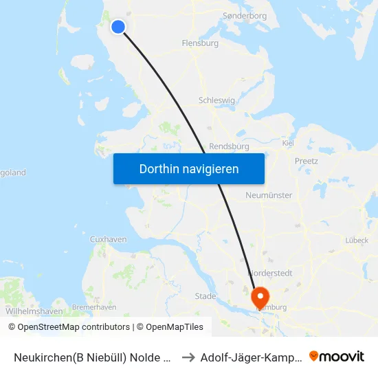 Neukirchen(B Niebüll) Nolde Museum to Adolf-Jäger-Kampfbahn map
