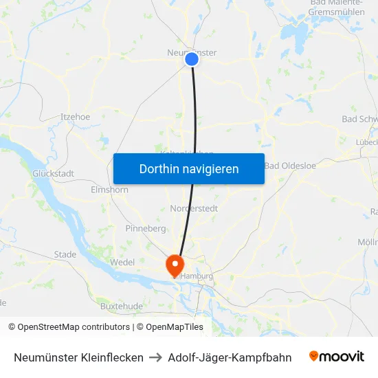 Neumünster Kleinflecken to Adolf-Jäger-Kampfbahn map
