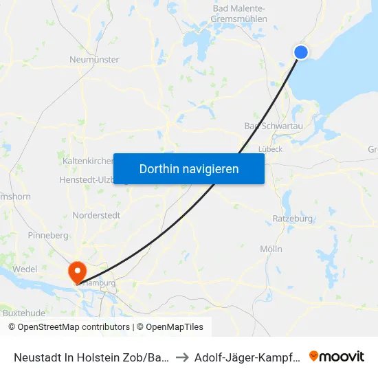 Neustadt In Holstein Zob/Bahnhof to Adolf-Jäger-Kampfbahn map