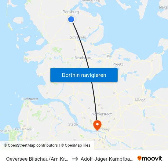 Oeversee Bilschau/Am Krug to Adolf-Jäger-Kampfbahn map
