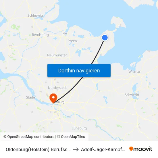 Oldenburg(Holstein) Berufsschule to Adolf-Jäger-Kampfbahn map