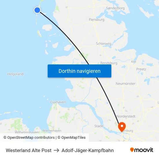 Westerland Alte Post to Adolf-Jäger-Kampfbahn map