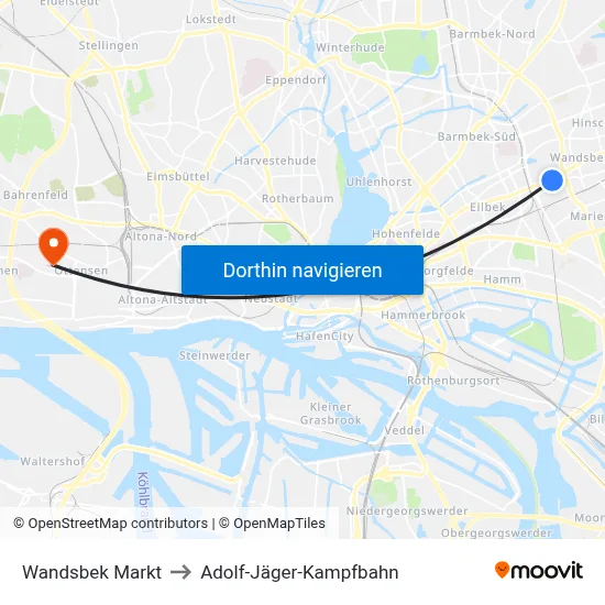 Wandsbek Markt to Adolf-Jäger-Kampfbahn map