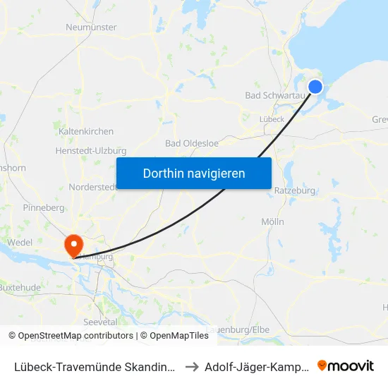 Lübeck-Travemünde Skandinavienkai to Adolf-Jäger-Kampfbahn map