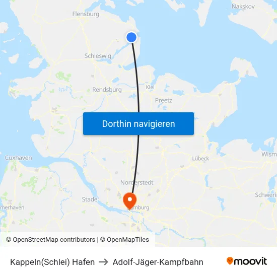 Kappeln(Schlei) Hafen to Adolf-Jäger-Kampfbahn map