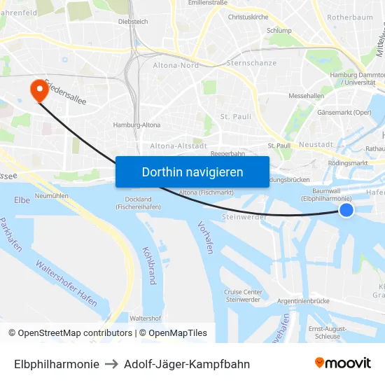 Elbphilharmonie to Adolf-Jäger-Kampfbahn map