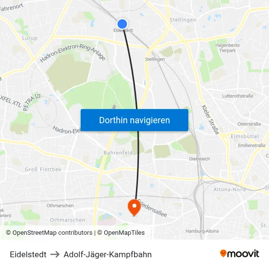 Eidelstedt to Adolf-Jäger-Kampfbahn map
