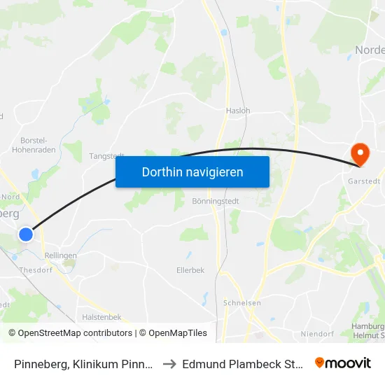 Pinneberg, Klinikum Pinneberg to Edmund Plambeck Stadion map