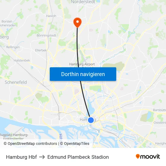 Hamburg Hbf to Edmund Plambeck Stadion map